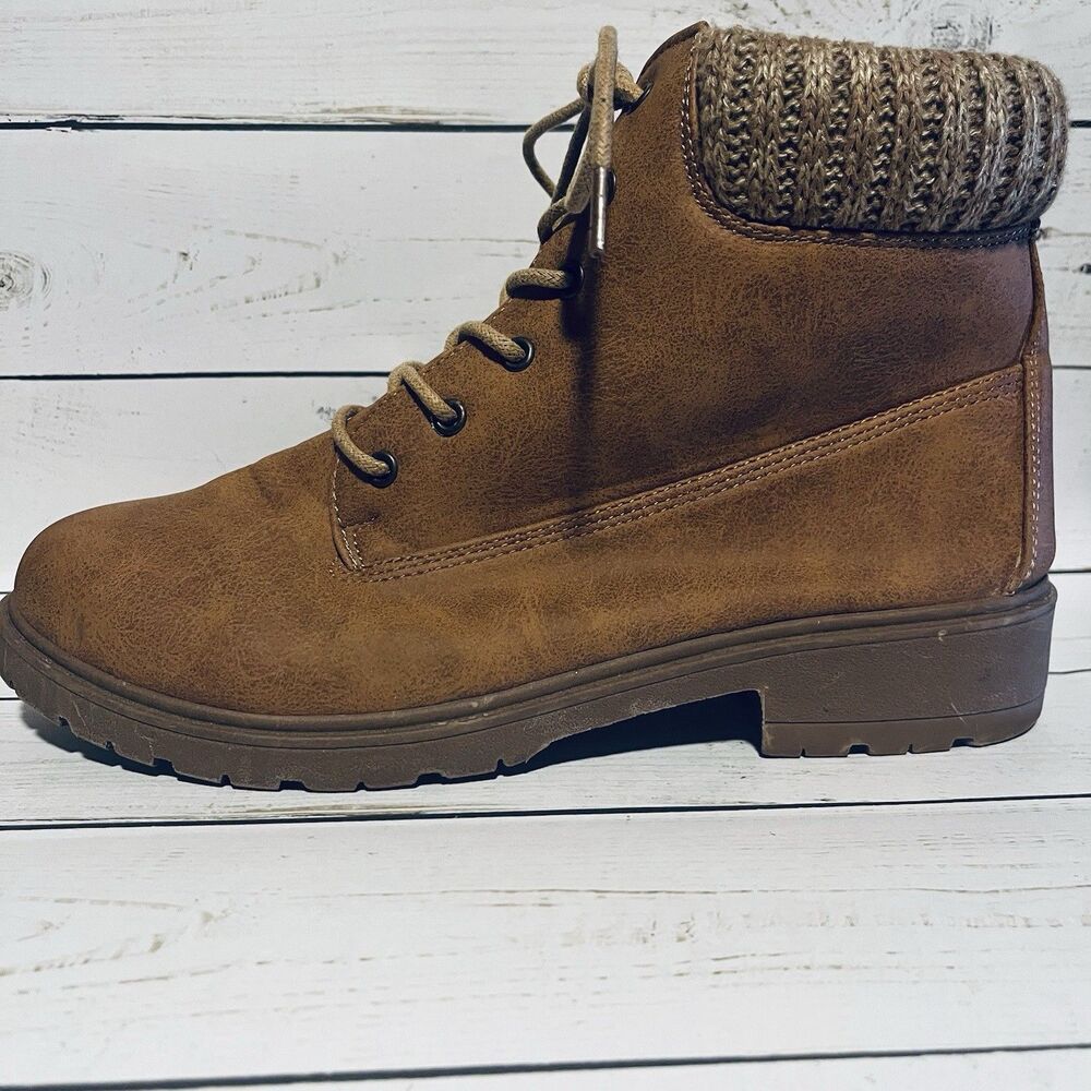 Women’s Blue Suede Shoes Brand Lace Up Ankle Boots Sweater Band Tan Size 10